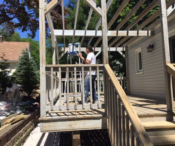 Painting contractor near me NJ 07442_ paintin Exterior_ deck using oile bese primer and solid color_Home expert call us today for a free Estimate_ neat and clean job